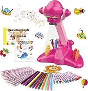 Hoarosall Drawing Projector for Kids, Art and Craft Kit, Toys for Girls Aged 3+, Drawing Supplies, Including Colored Pencils, Crayons, Coloring Books,for 3+ Year Old Girls (Rose Red)