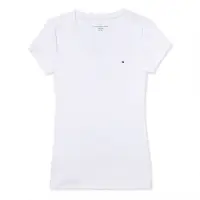 在飛比找Yahoo奇摩購物中心優惠-TOMMY 經典V領Logo素面短袖T恤(女)-白色