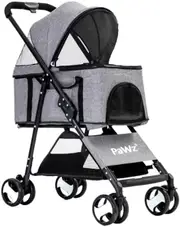 Travel Pushchair Foldable Pram 4 Wheels Grey, Dog Cat Trolley, Detachable Design Baby Pet Travel Stroller, Removable and Washable Padded