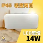 LED 日系防潮燈吸頂燈 14W 長方型銀框款 壁燈 吸/壁兩用 不鏽鋼螺絲固定座 防水系數IP65