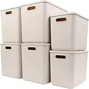 Plastic Storage Baskets With Lid Organizing Container Lidded Knit Storage Organizer Bins for Shelves Drawers Desktop Closet Playroom Classroom Office (4XL+2L, Light grey)