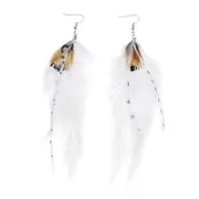 Long Bohemian Pheasant Feathers Statement Earrings Handmade Natural White