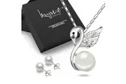 Boxed Snowwhite Swan Necklace and Earrings Set Embellished with SWAROVSKI Crystals and Pearls