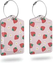 [Smoaffly] 2 Pcs Cute Strawberry Flower Luggage Tag for Suitcase,Leather Luggage Tags Name ID Label with Privacy Cover for Girls Adults Travel