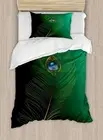 Duvet Cover Set, Peacock Feather Illustration in Simplistic Style Wild Nature