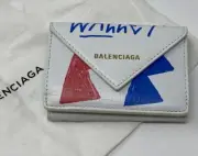 New Balenciaga White Graffity Papier Mini Wallet Calf skin