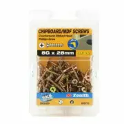 Zenith 8G x 28mm Gold Passivated Countersunk Rib Head Chipboard Screws - 100 Pac