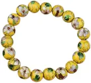 [NXAWUE] Cloisonne Bracelet,Enamel Bracelet, Color Fine Cloisonne Enamel Stretch 10mm Round Beads Bracelets for Women Traditional Handicrafts Polished Ethnic Elastic Copper Beads Bangle