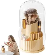 Makeup Brush Holder - Makeup Brush Storage Tube, 360° Rotating Dustproof Dressing Table | 360 Degree Rotating Dustproof Storage Brush Holder With Lid For Cosmetics Travel Desk Vanity Dresser