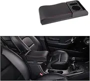 Car Armrest With Cup Holder Universal Pu Leather Storage Box Soft Elbow Suppoty Cushion Multi-functional Movable Armrest For Car(A type Red)