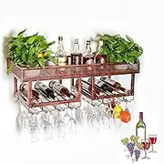 Metal Wine Rack Wall Mounted Bar Shelves with Hanging Wine Glass Rack Bar Liquor Cabinet Bar Bottle Display Shelf Whiskey Shelf Kitchen Storage Rack for Bar Ckitchen Dining Room