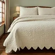 Brandream Full Size Quilt Set Cotton Beige Quilts Luxury Farmhouse Matelasse Coverlet Lightweight Scalloped Quilt Sets 3-Piece