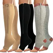 [Wnicdvi] Zipper Compression Socks Women & Men - 3Pairs 15-20mmHg Open Toe Compression Stocking suit for Walking,Running