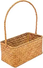 1 PC Handmade Woven Basket Planter with Handle Stylish Orange Flower Pot Basket for Indoor and Outdoor Decor for Storing Flowers and More