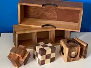 3 puzzles Brain teaser in a gift wooden box.