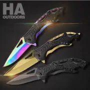 Outdoor Rainbow Titanium Blade Folding Pocket Knife Hunting Camping survival 007