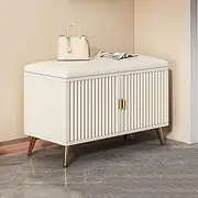 Entryway Shoe Storage Bench With Cushion Seat, Upholstered Sitting Stool Shoe Rack Bench With 4 Door And Adjustable Shleves, Hidden Shoe Cabinet Organizer For Hallway, Bedroom(Gold,60x30x50cm(24x12x20