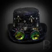 Steampunk Hat | Navy Blue Sequin Hat with Kaleidoscope Goggles FS1217