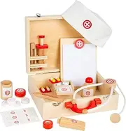 small foot Doctor's Case Natural Wood Doctor's Play Set with Many Accessories Role Play from 3 Years 11695 Brown