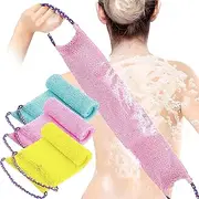 TENQUAN 3 PCS African Exfoliating Net Bath Sponge Exfoliating Body Scrubber Shower Scrubber Skin Smoother for Men Women Clean Clear Exfoliating Daily Wash (Pink Green Yellow)