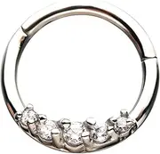[Pierced Owl] 18G 5/16" Prong Set Five Crystal Gem Hinged Segment Ring in Stainless Steel
