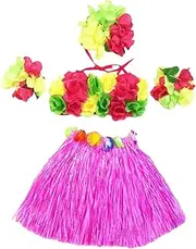 JEWEDECO Hawaii Grass Skirt Hawaii Outfits Tropical Bikini Performance Costume Hawaiian Dress Tassles Dress Hula Grass Skirt Hawaii Hula Skirt Stage Costume Red