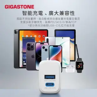 【GIGASTONE 立達】PD/QC3.0 20W雙孔急速快充充電器+C to C 60W充電傳輸線(iPhone 15/Android手機充電頭組)