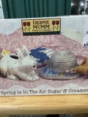 Vtg Debbie Mumm Spring Sugar And Creamer Bunny Rabbit & Hat Spring Is In The Air