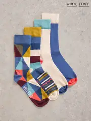 White Stuff Blue Geo Stripe Ankle Socks 4 Pack (W30535) | $51