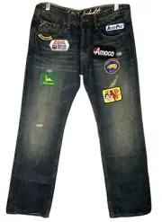 Cult Of Individuality Men’ Jeans 32 Hagen Relaxed Jeans in Blue Denim w/patches