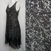 NWT Christopher Kane 100% silk Chiffon Black dress Silver Star Print Size 12