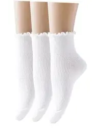 Women Socks, Women Ankle Socks, Lovely double needle solid color Lace edge
