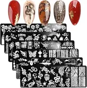DANNEASY 6 Pieces Nail Stamping Plate Snake Flower Leaf Nail Stamps Abstract Nail Stencils Stamping Plates for Nails Manicure Template Nail Art Tools DIY Nails Accessories (Stylish Series)