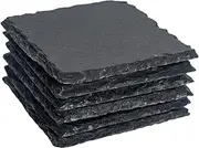 Argon Tableware Square Slate Coasters - 10cm - 6 Piece Drink Coasters Black Stone Natural Slate Drink Mat Cup Mats for Kitchen, Bar, Restaurant, Weddings, Events