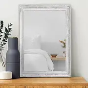 [MWAZZLL] Wall Mirror 50x40cm with Rustic Wood Frame Rectangle Mirrors for Wall Large Decorative Hanging Mirror for Bathroom Bedroom White