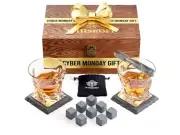 Whiskey Glass Set of 2 Bourbon Stones Gift For Men Includes Crystal Rock Glasses