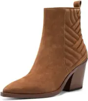 Vince Camuto Brasenta Sandy Brown Zipper Closure Pointed Toe Block Heeled Boot
