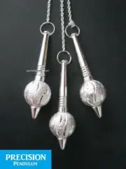 Solid Silver Mace Metal Precision Pendulum with Chain Dowsing Divination Energy