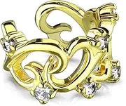[Pain-is-Art] Linked Hearts Ear Cuff Rhodium-Plated Brass in Gold - Ear Cuff, Brass