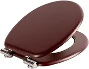 [Harbour Housewares] Soft Close Toilet Seat - Mahogany - Pack of 1 - Oval-Shaped Wooden Toilet Seat Antibacterial Loo Lid with Universal Chrome Hinges, Fixings & Fittings