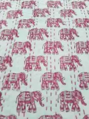Handmade Indian Kantha King Size Bedspread Traditional Hand Block Print Blanket