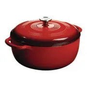Lodge Dutch Oven w/ Lid 7.5 qt. Round, Built-in Handles Cast Iron in Red Enamel