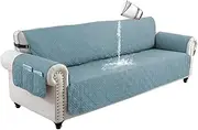 LIWEGHT Sofa Covers Waterproof Couch Cover Non-Slip Quilted Sofa Slipcover for Dogs Furniture Protector Cover for Pets with Adjustable Strap Washable（4 Seater, Blue）