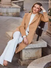 Sosandar Natural Double Breasted Longline Formal Coat (N78661) | $311