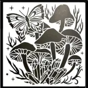 CRAFTBUGS STENCIL LARGE LAYERING STENCIL 30CM X 30CM ~MUSHROOMS & BUTTERFLY T4