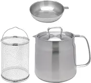 Fenteer Deep Frying Pot with Strainer and Frying Basket Deep Fryer Pot Oils Storage Jar for Baking, 1.5L