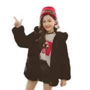 Nevenka Kids Girls Fur Snowsuit Hooed Owl Pattern Dress Jacket for Winter-Black