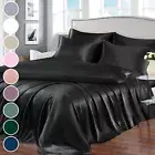 Homiest 7pcs Satin Sheets Queen Size Bed Set Satin Sheet Set, Black Bed Sheet...