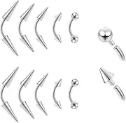 [ZS] 10Pcs 16G/18G Spike Eyebrow Piercing Jewelry, Internal Thread Curved Barbell Vertical Labret Lip Rings, Spike Tragus Helix Earrings Rook Nose Bridge Rings