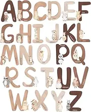 Blou' House Home Goods Neutral Animal Alphabet Wall Decals - 6-inch Large Letters for | 26 English ABC Stickers Kids Featuring Cute Watercolor Animals Perfect Decor Nursery, Earthy playroom, Brown
